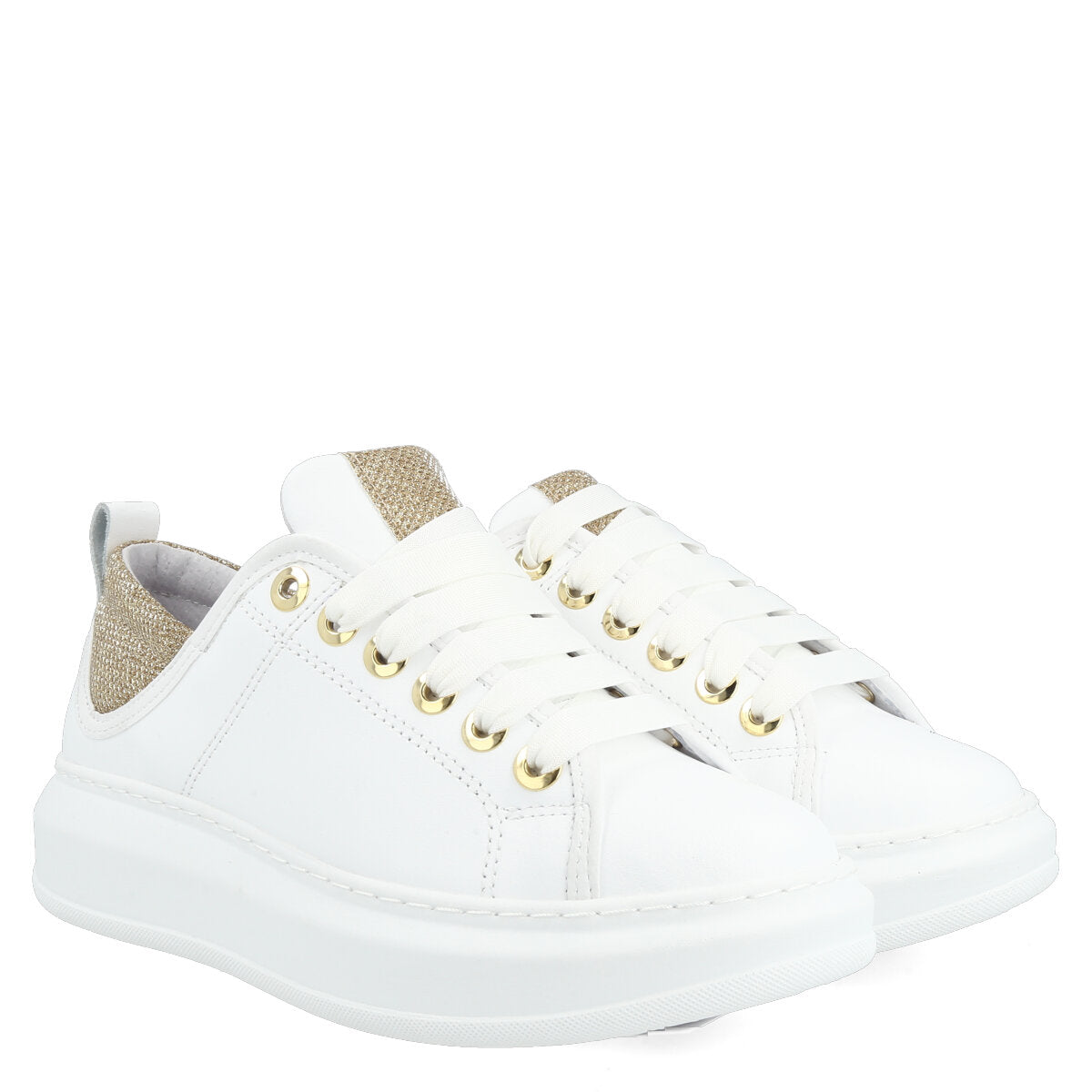 101.01.24GLD — SNEAKERS IN PELLE BACKTAIL BIANCO/PLATINO
