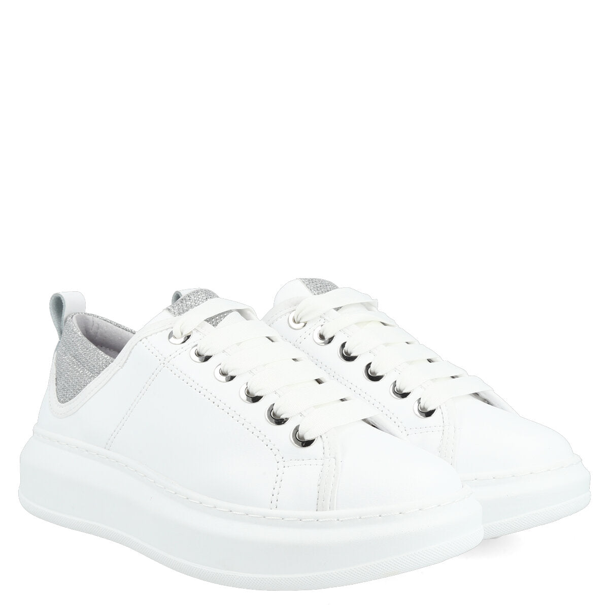 101.01.24SLV — SNEAKERS IN PELLE BACKTAIL BIANCO/ARGENTO