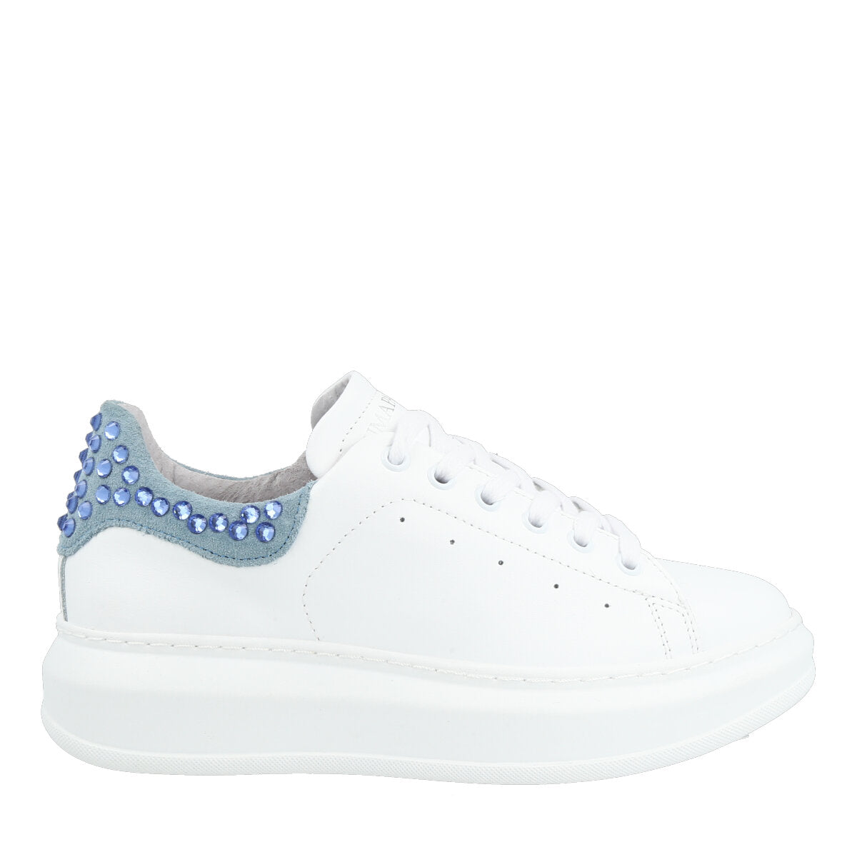 103.01.24LBL — SNEAKERS IN PELLE ALEXIA STRASS  BIANCO/AZZURRO