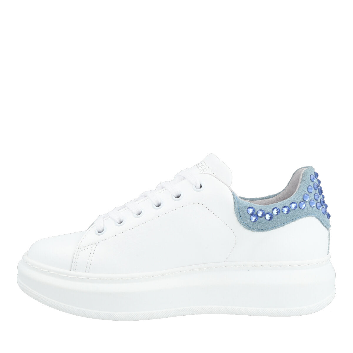 103.01.24LBL — SNEAKERS IN PELLE ALEXIA STRASS  BIANCO/AZZURRO