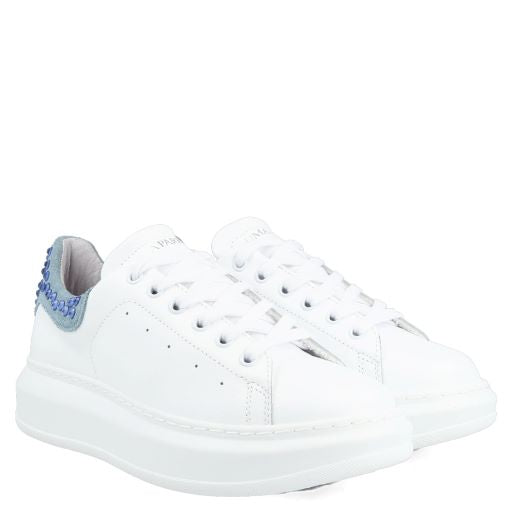 103.01.24LBL — SNEAKERS IN PELLE ALEXIA STRASS  BIANCO/AZZURRO